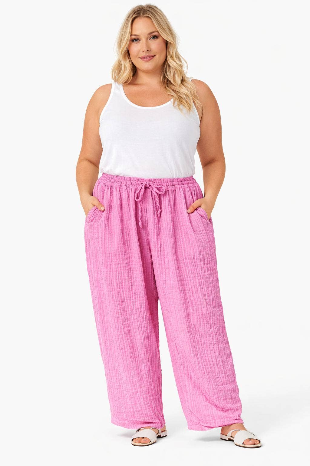 TØJHUSET 70|SARA VIDE BUKSER MED STRIBER|LYSERØD