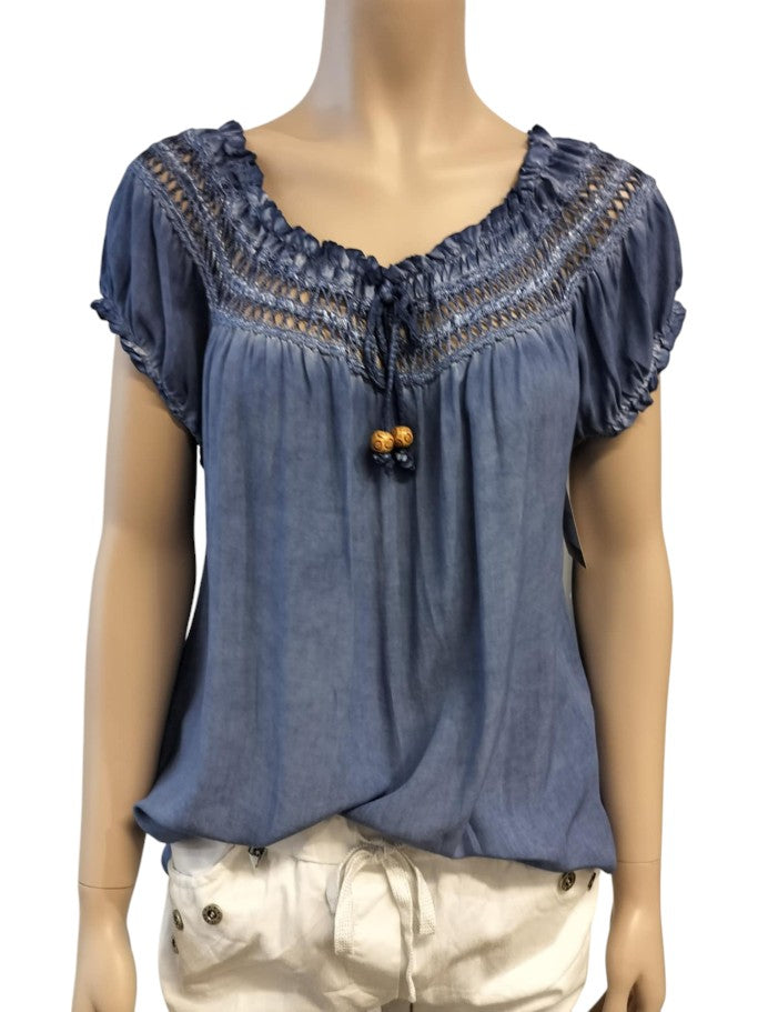 Kamille bluse, jeansblå, - Onesize