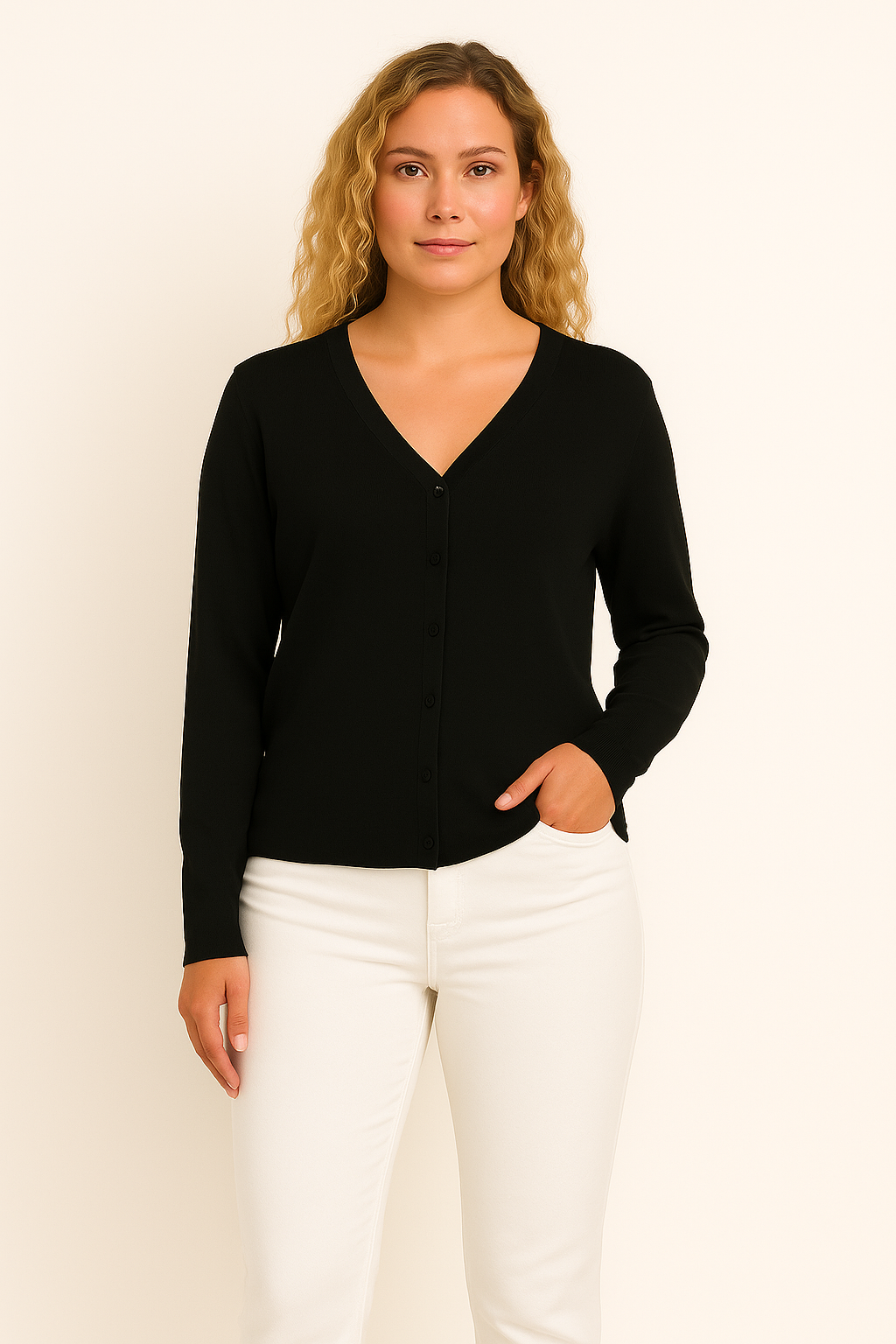 Cardigan med v-hals, sort