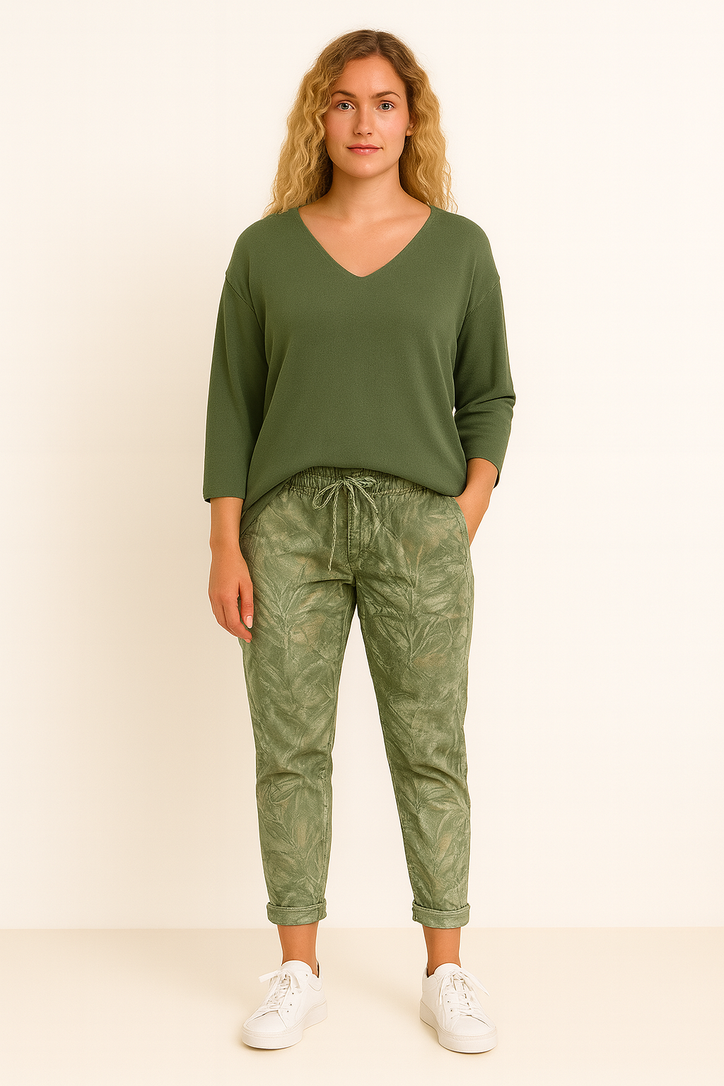 klassisk bluse med kort ærme, armygrøn