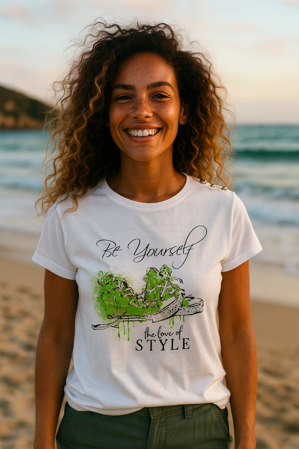 Malou t-shirt, hvid med grøn