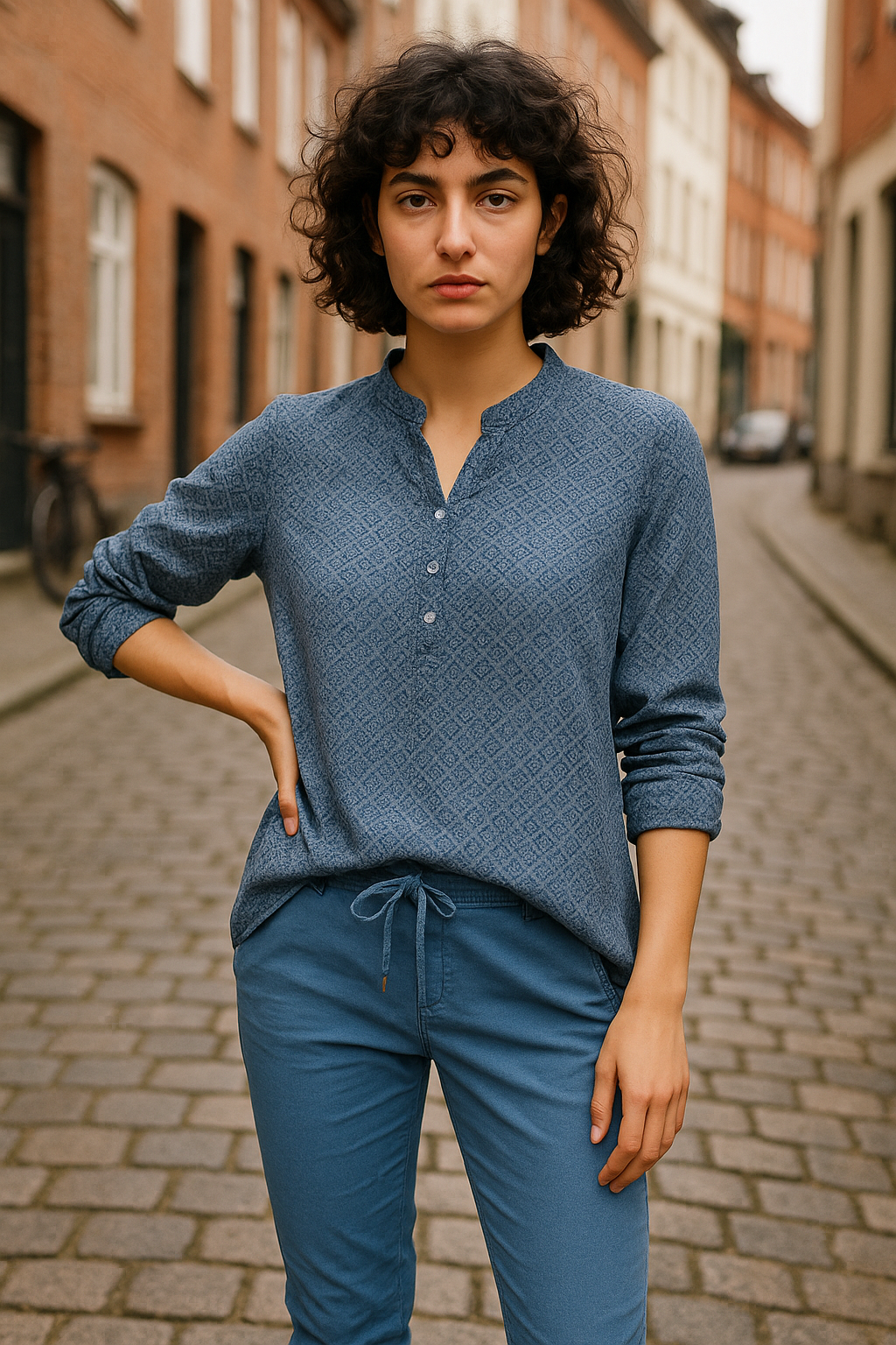 Skjorte med print, jeans blå