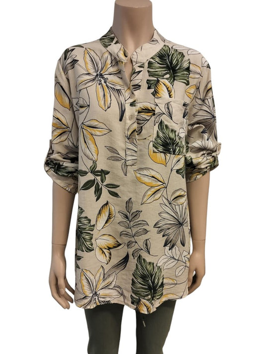 Micha bluse med blomsterprint, beige - onesize