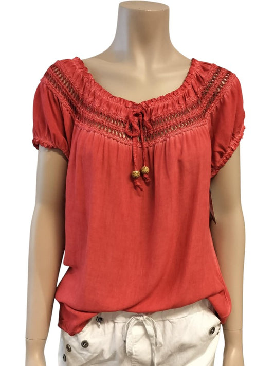 Kamille bluse, rød - Onesize