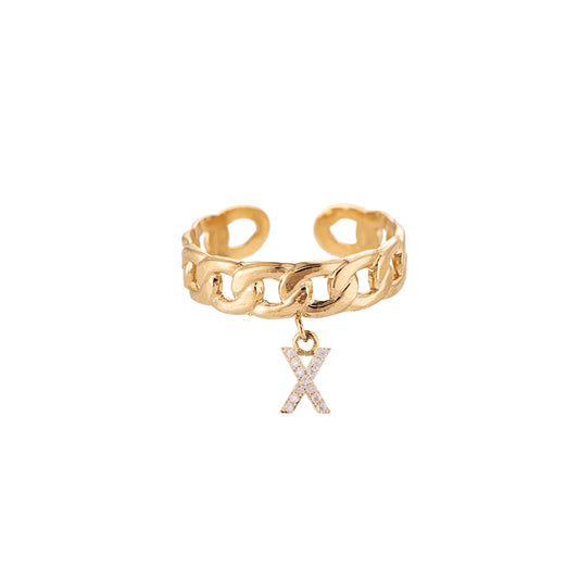 Simple Chain alfabet ring i rustfrit stål, guld