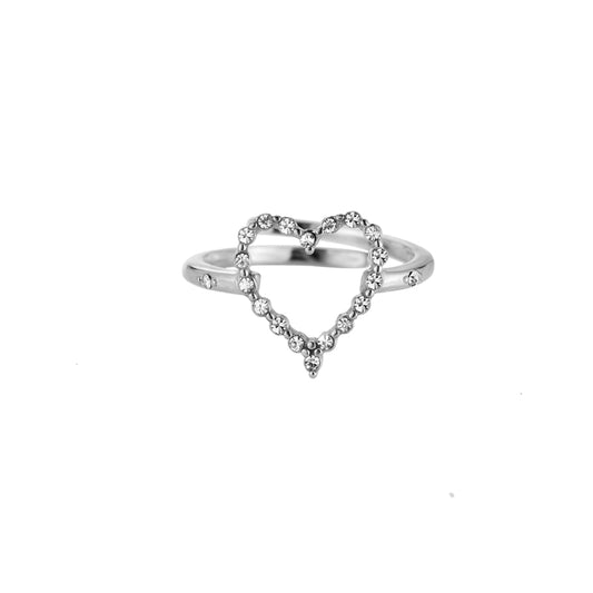 Hollow Heart Diamonds ring i rustfrit stål, sølv
