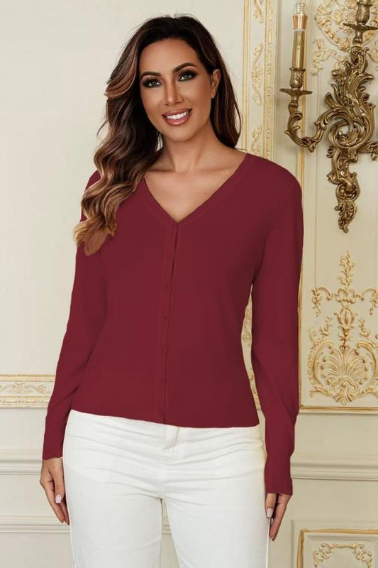 Cardigan med v-hals, bordeaux