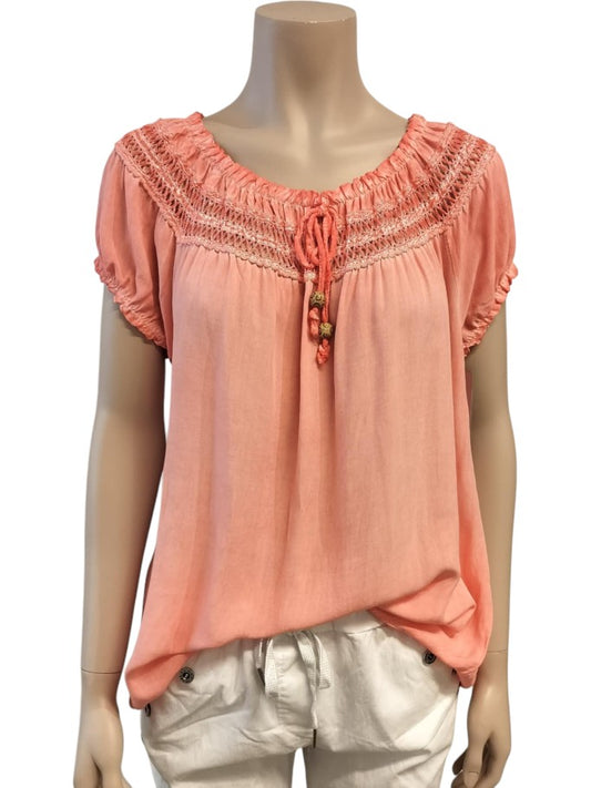 Kamille bluse, koral - Onesize