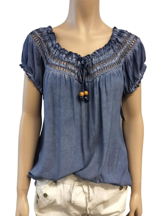 Kamille bluse, jeansblå, - Onesize