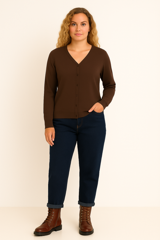 Cardigan med v-hals, brun