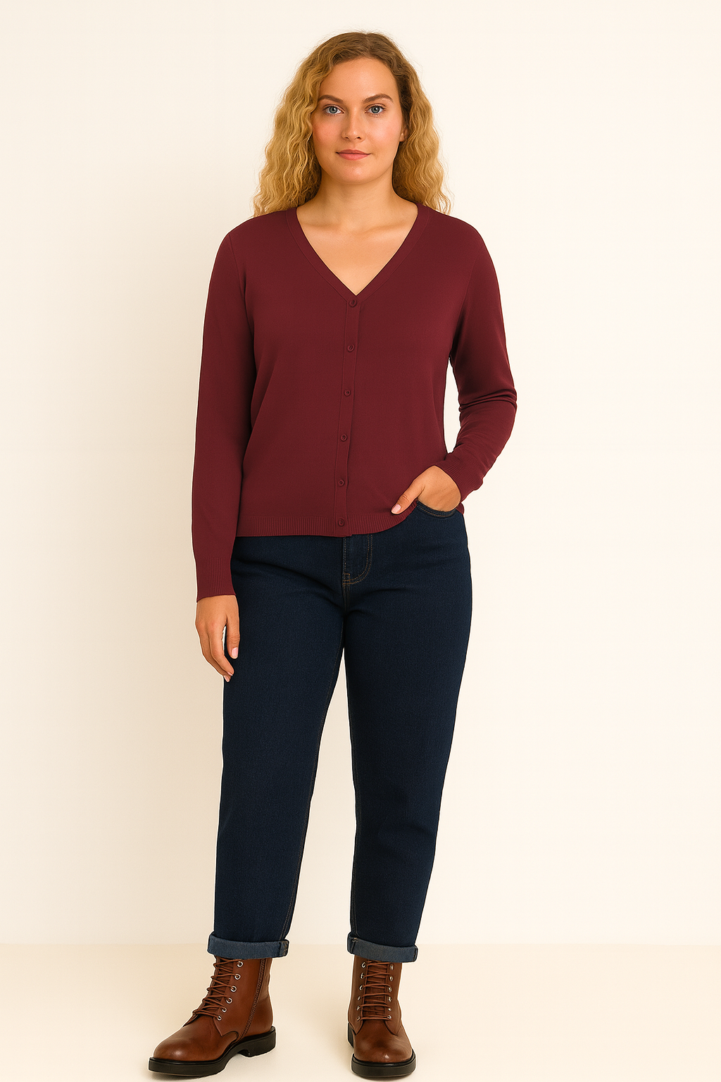 Cardigan med v-hals, bordeaux