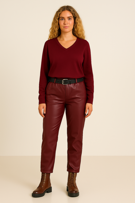Bluse med v-hals, bordeaux