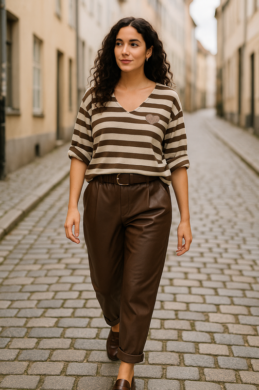 Bluse med striber, brun