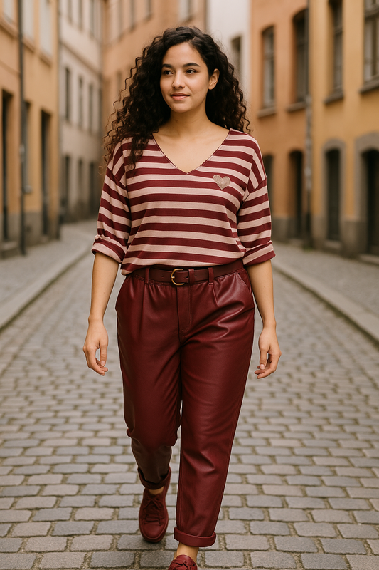 Bluse med striber, bordeaux
