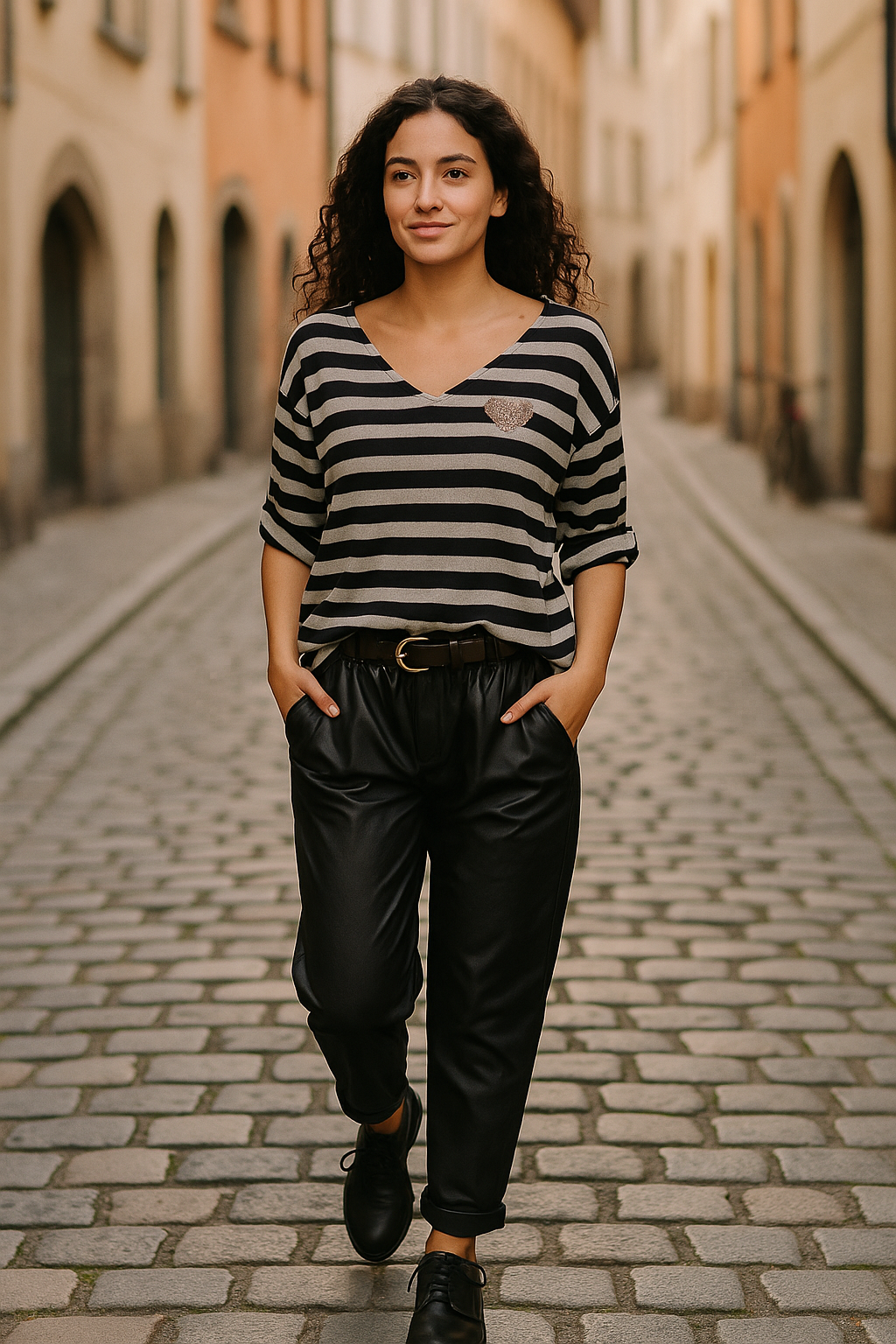 Bluse med striber, sort