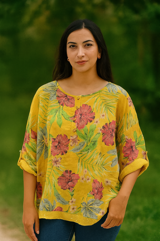 Bluse med blomsterprint, gul