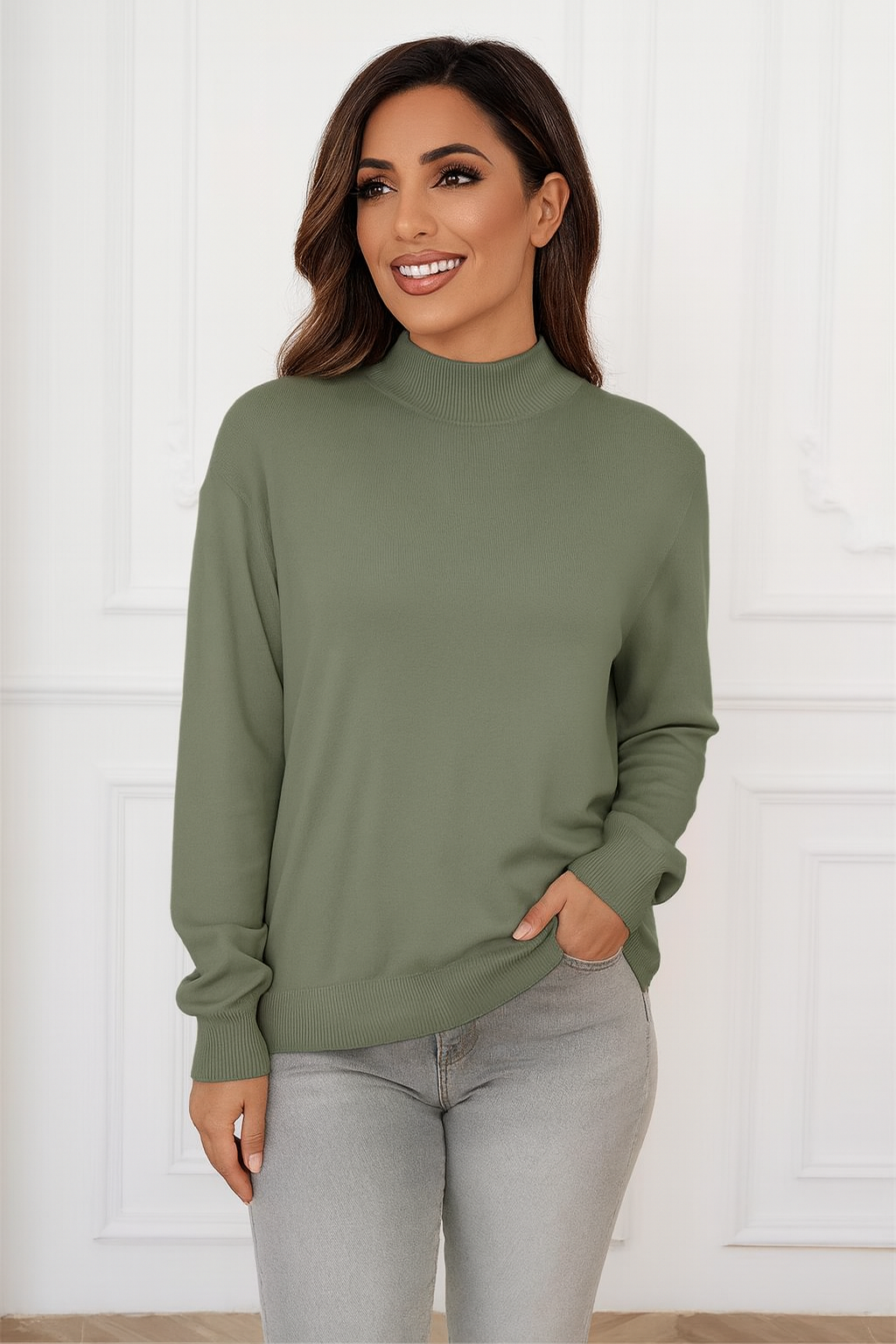 Turtleneck bluse, Armygrøn