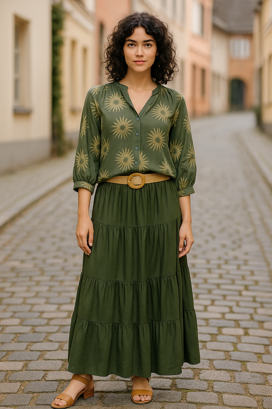 Nederdel med fald, armygrøn