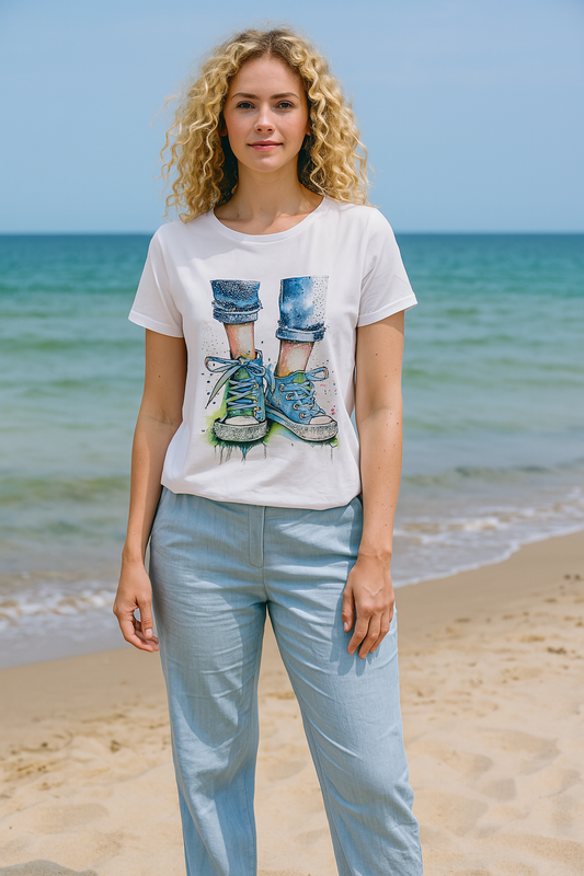 Sofia t-shirt, hvid med blå