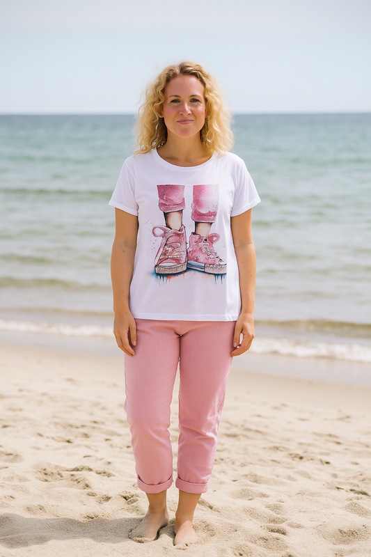 Sofia t-shirt, hvid med lyserød