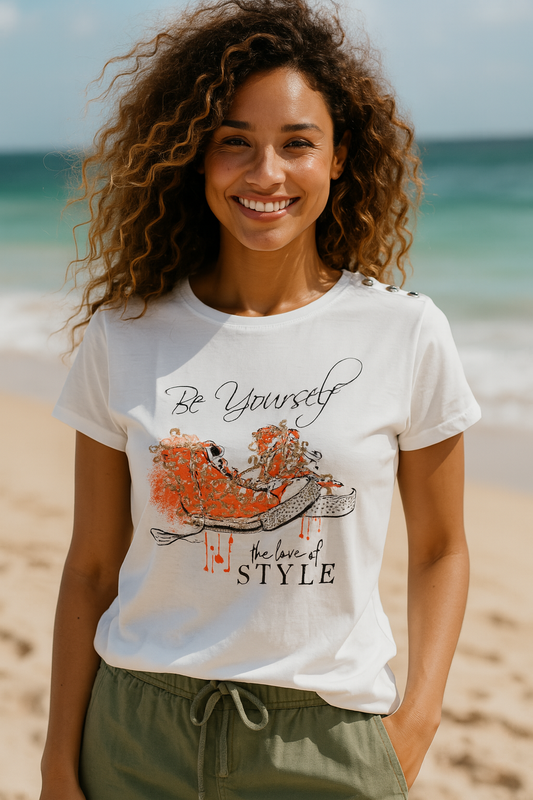Malou t-shirt, hvid med orange