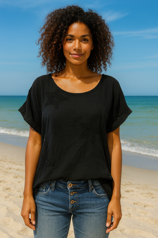 Malle bluse med stjerner, sort