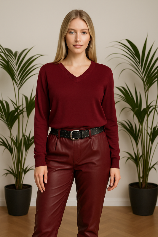 Bluse med v-hals, bordeaux