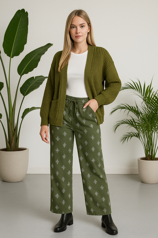 Strik cardigan, armygrøn