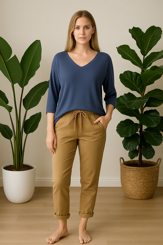 klassisk bluse med kort ærme, jeans blå