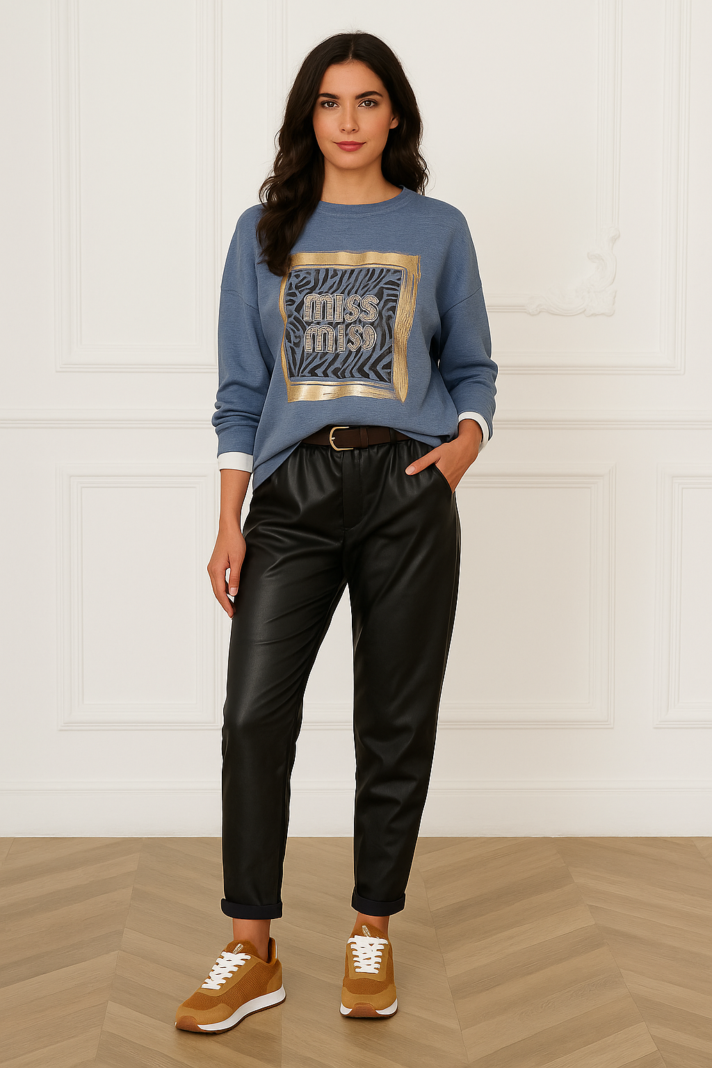 Sweat shirt med print, jeans blå