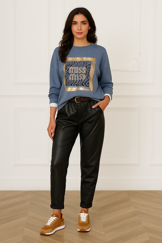 Sweat shirt med print, jeans blå