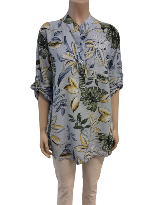 Micha bluse med blomsterprint, blå - onesize