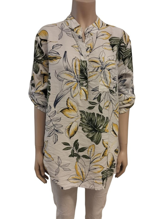 Micha bluse med blomsterprint, hvid - onesize