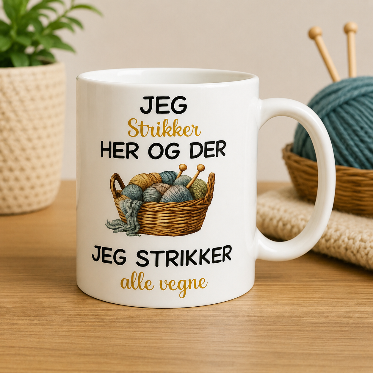 B-DESIGN|JEG STRIKKER HER OG DER, JEG STRIKKER ALLE VEGNE|GUL