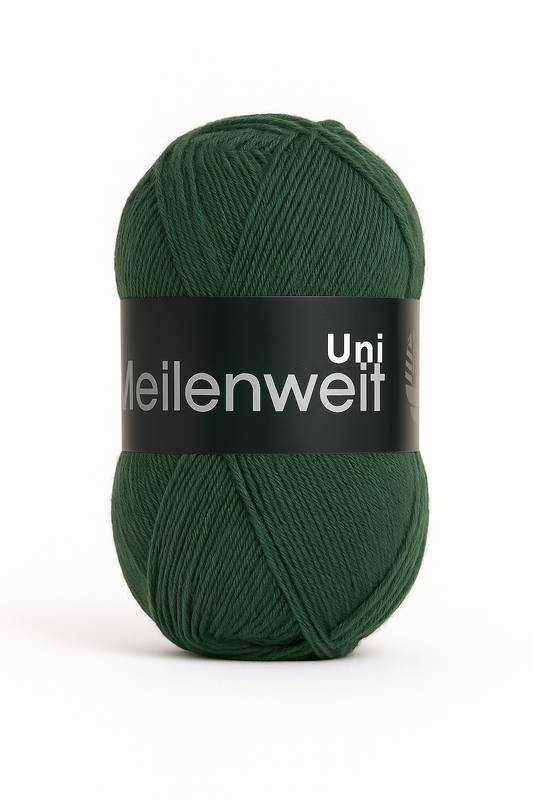 🌿 Lana Grossa Meilenweit Uni – Ensfarvet strømpegarn i klassisk mørkegrøn