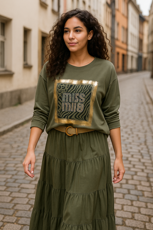 Sweat shirt med print, armygrøn
