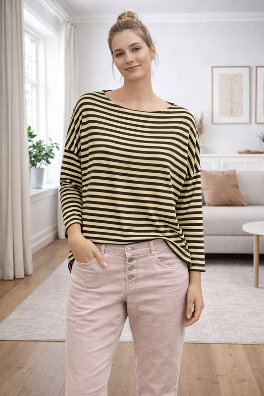 Stribet bluse i blød viskose, gul