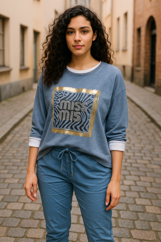 Sweat shirt med print, jeans blå