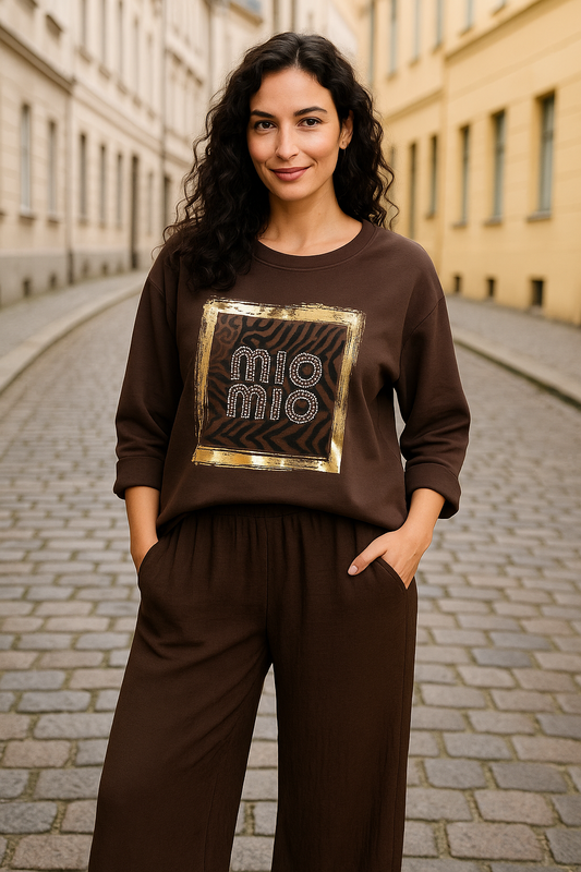 Sweat shirt med print, brun