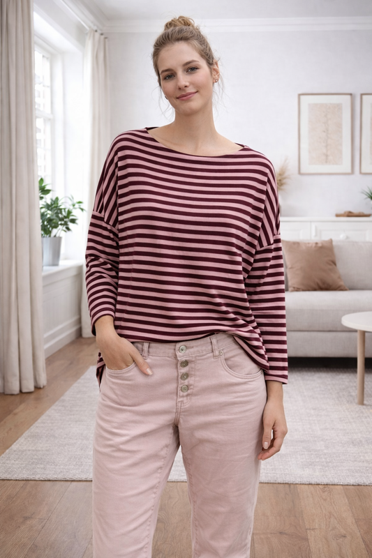 Stribet bluse i blød viskose, lyserød