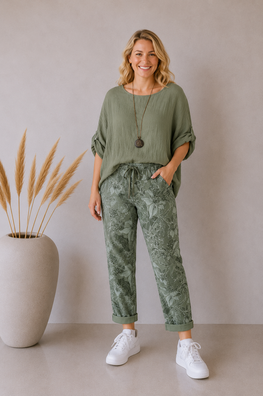 TØJHUSET 70|MAGIC FLOWER PANTS|ARMYGRØN