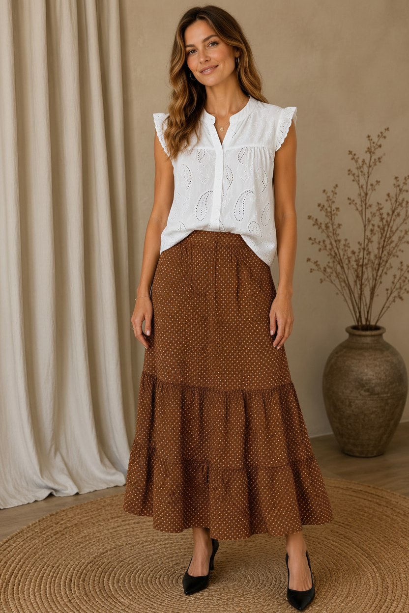 Sanne nederdel - Brun fuld model